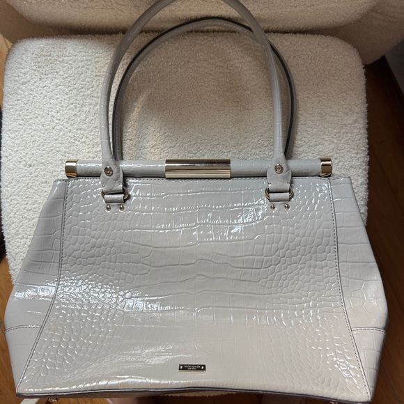 Kate Spade Glossy Gray Crocodile-Embossed Shoulder Bag - Picture 1 of 4